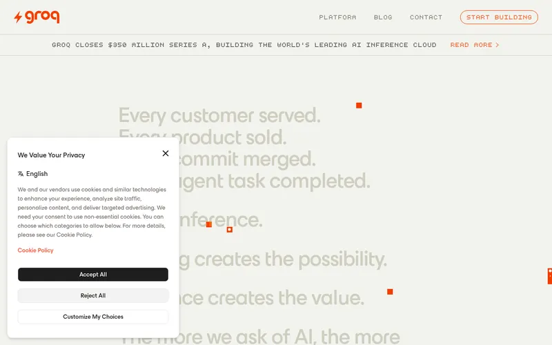 Screenshot of the Groq homepage