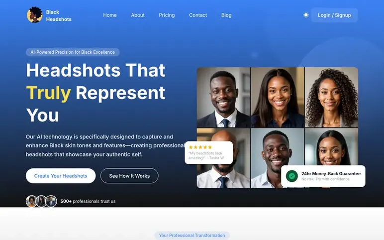 Screenshot of the Black Headshots homepage