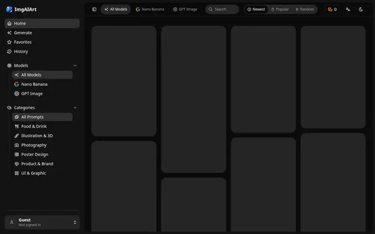 Screenshot of the ImgAIArt homepage