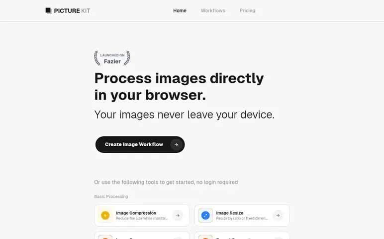 Screenshot of the PictureKit homepage