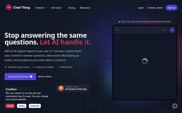 Screenshot of the Chat Thing homepage