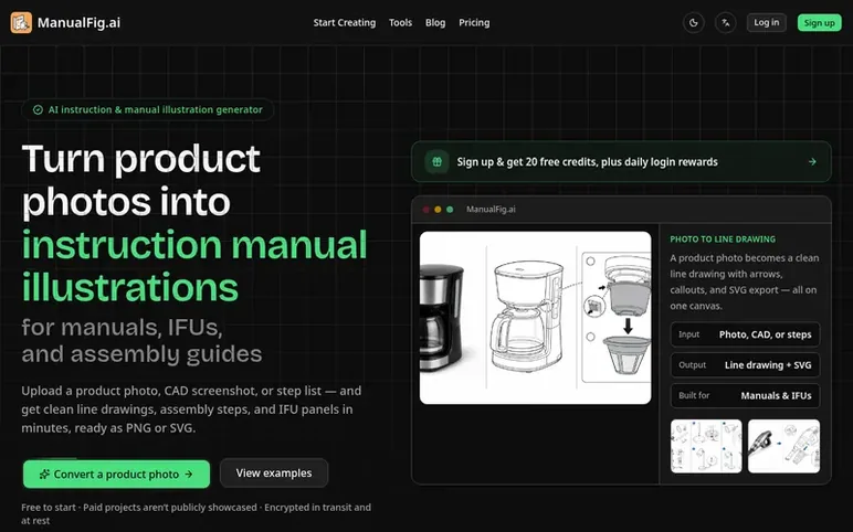 Screenshot of the ManualFig.ai homepage