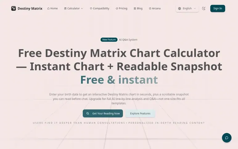 Screenshot of the Destiny Matrix homepage