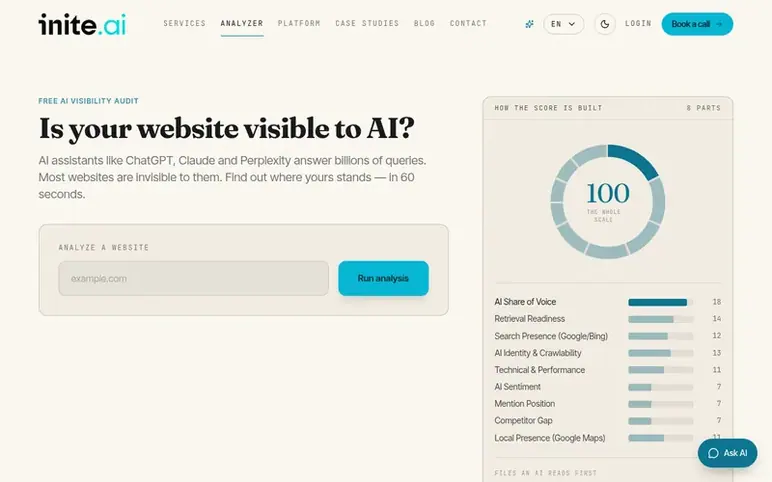 Screenshot of the INITE homepage