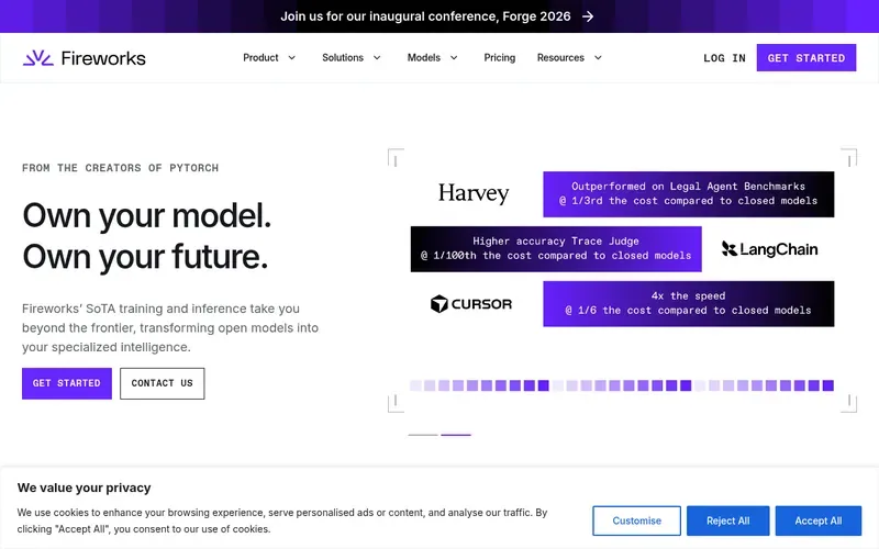 Screenshot of the Fireworks homepage