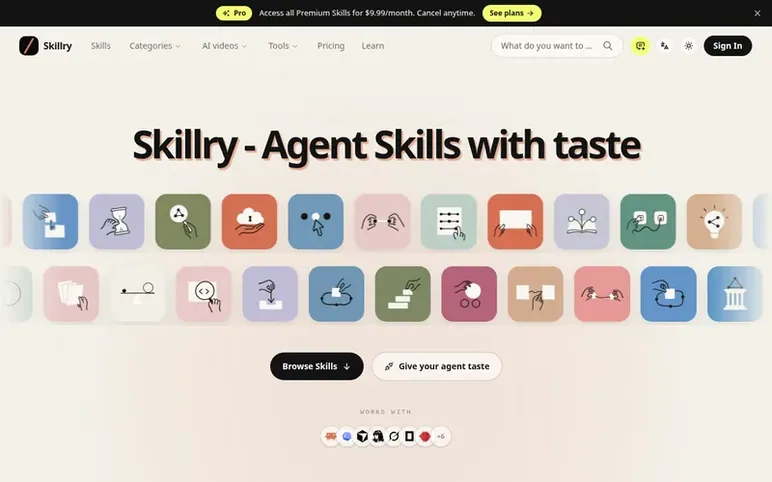 Screenshot of the Skillry homepage