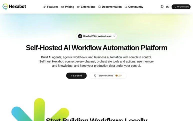 Screenshot of the Hexabot homepage