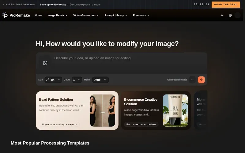 Screenshot of the PicRemake homepage