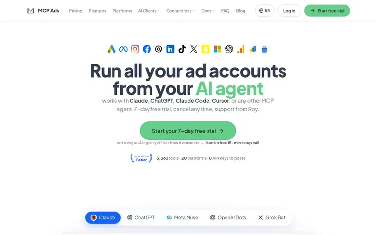 Screenshot of the MCP Ads homepage