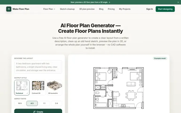 Screenshot of the Make Floor Plan homepage