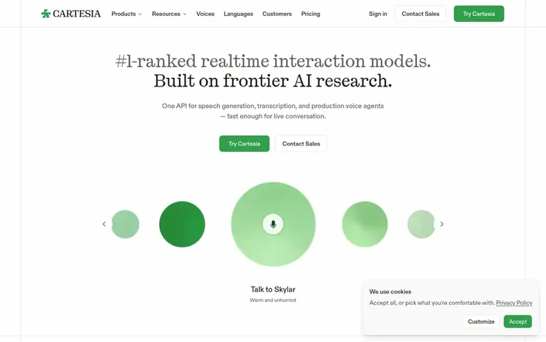 Screenshot of the Cartesia homepage