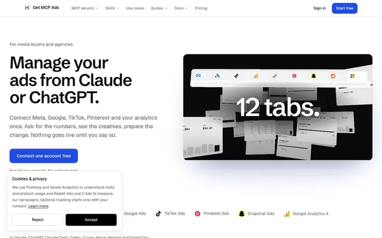 Screenshot of the Get MCP Ads homepage