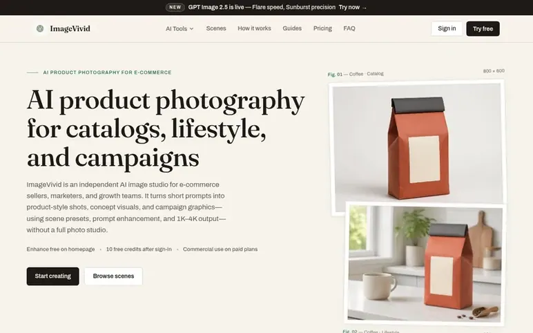 Screenshot of the ImageVivid homepage