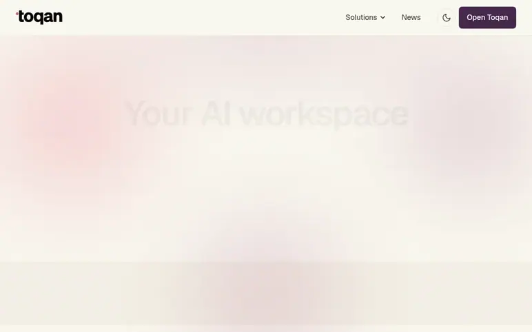 Screenshot of the Toqan homepage