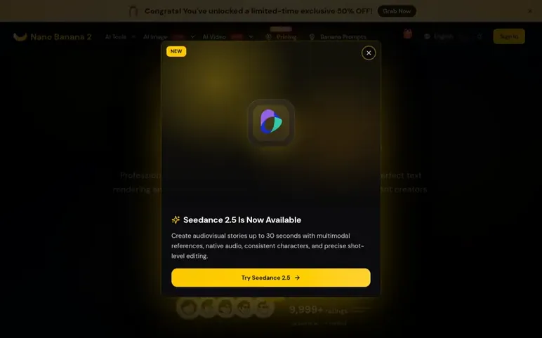 Screenshot of the Nano Banana 2 homepage