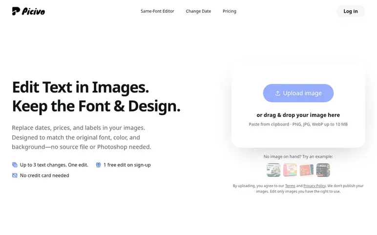 Screenshot of the Picivo homepage