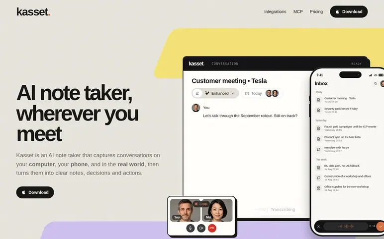 Screenshot of the Kasset homepage
