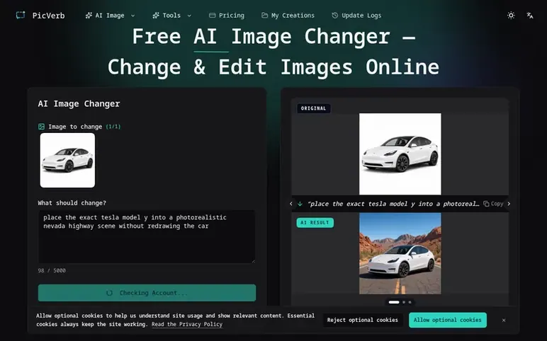 Screenshot of the AI Image Changer homepage