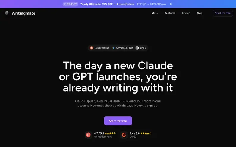 Screenshot of the Writingmate homepage