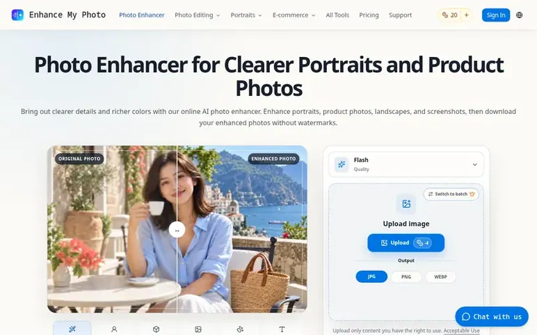 Screenshot of the Enhance My Photo homepage