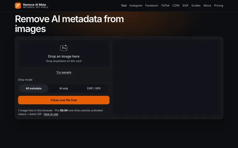 Screenshot of the Remove AI Meta homepage