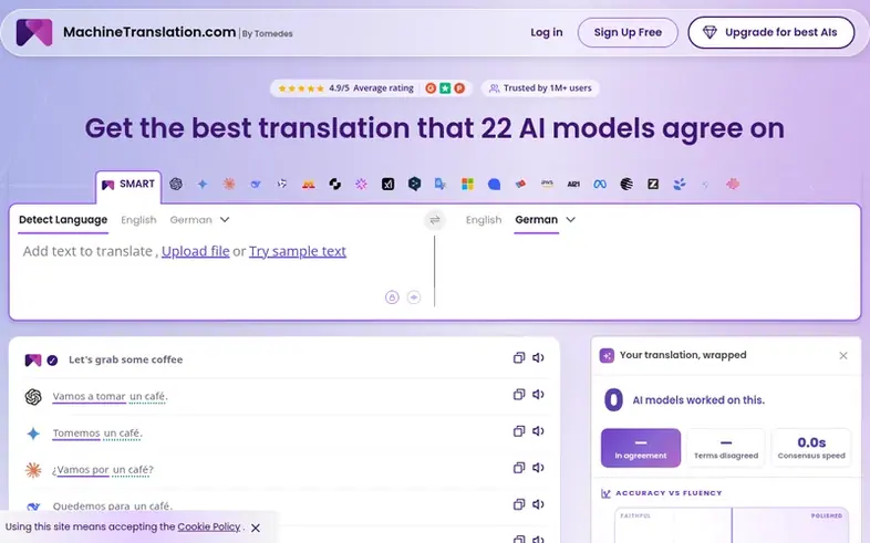 Screenshot of the MachineTranslation.com homepage