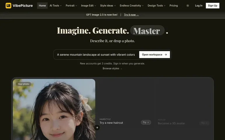 Screenshot of the VibePicture homepage