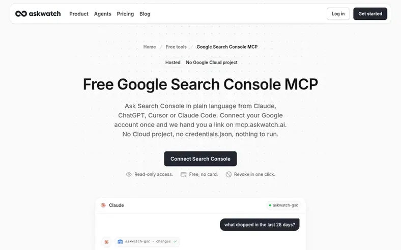 Screenshot of the Google Search Console MCP homepage