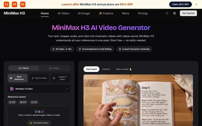 Screenshot of the MiniMax H3 homepage