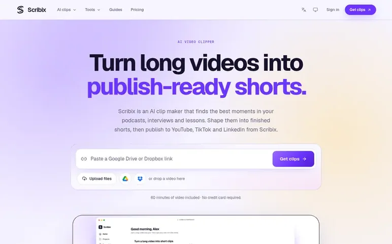 Screenshot of the Scribix homepage