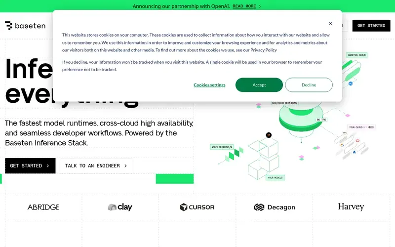 Screenshot of the Baseten homepage