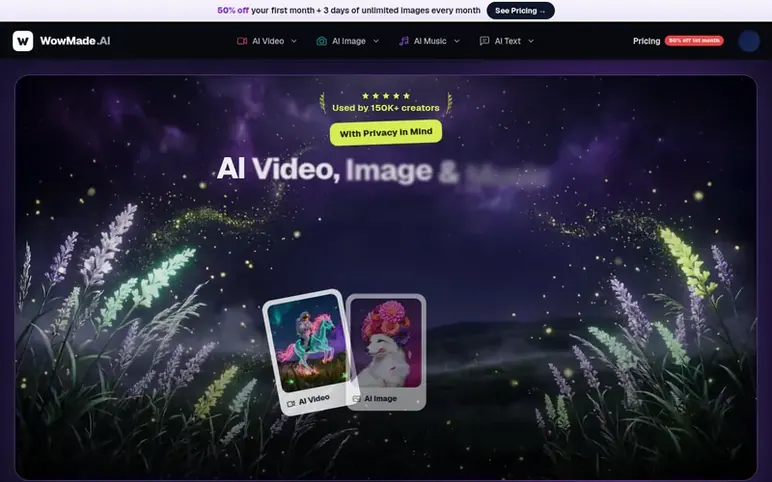 Screenshot of the WowMade homepage