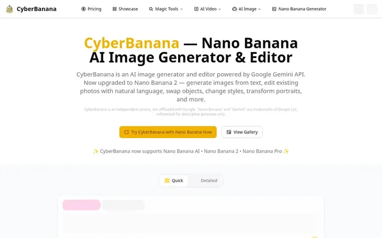 Screenshot of the CyberBanana homepage