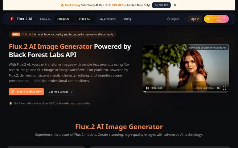Screenshot of the Flux.2 AI homepage