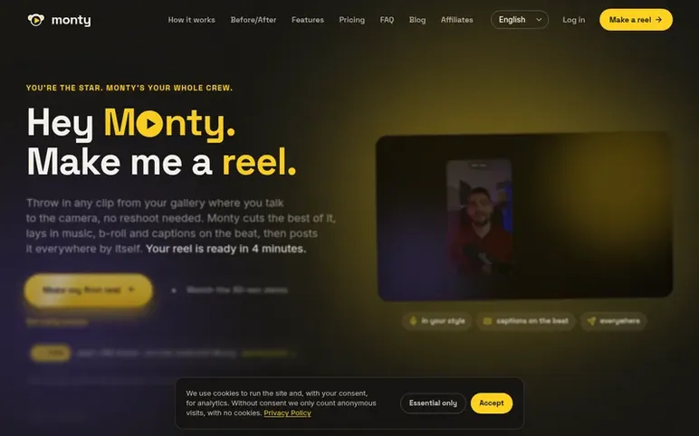 Screenshot of the Monty homepage