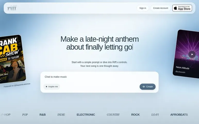 Screenshot of the Riff homepage