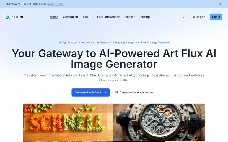 Screenshot of the Flux AI homepage