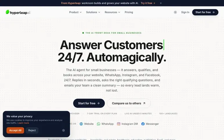 Screenshot of the Hyperleap AI homepage