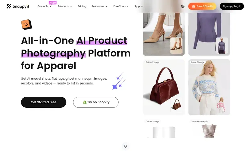 Screenshot of the Snappyit homepage