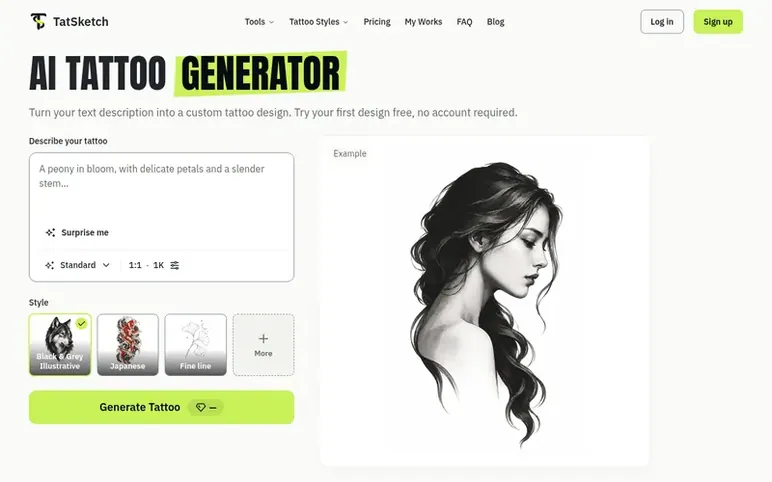 Screenshot of the TatSketch homepage