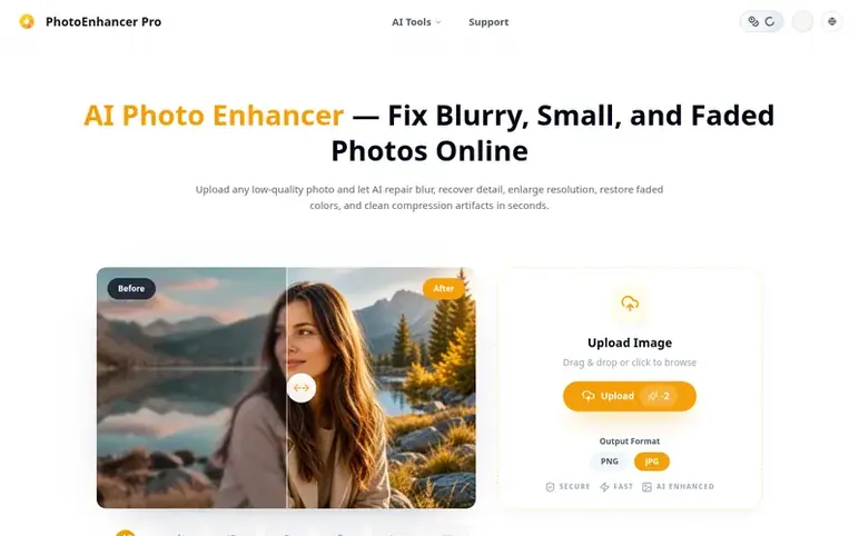 Screenshot of the PhotoEnhancer Pro homepage