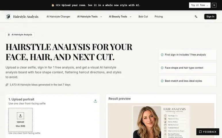 Screenshot of the Hairstyle Analysis homepage
