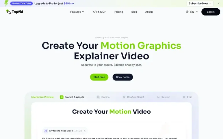 Screenshot of the TapVid homepage