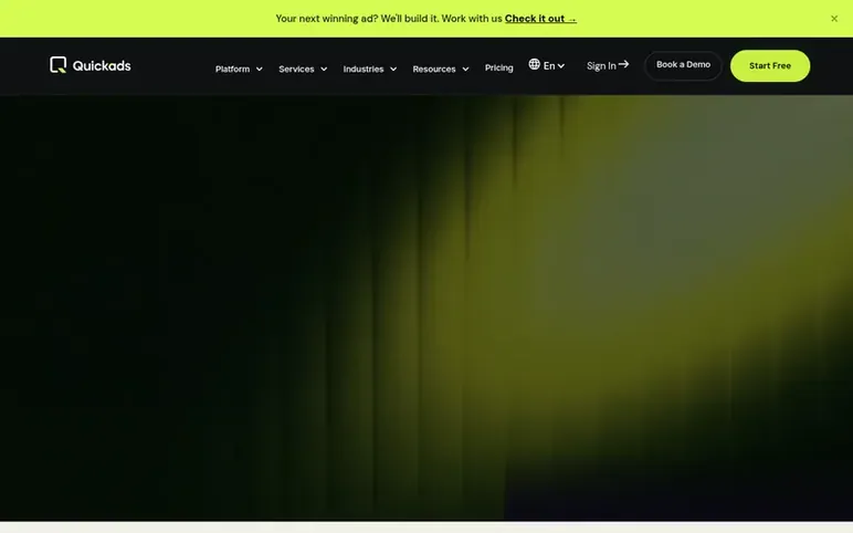 Screenshot of the QuickAds homepage