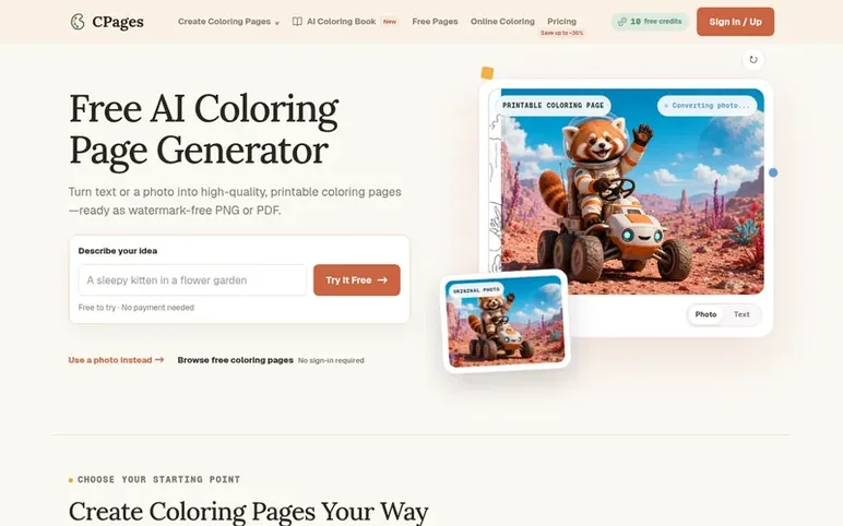 Screenshot of the CPages homepage
