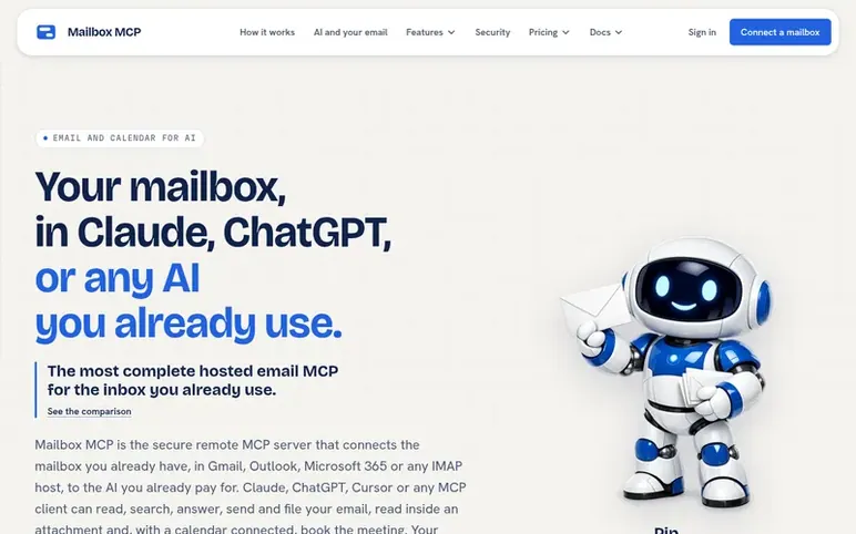 Screenshot of the Mailbox MCP homepage