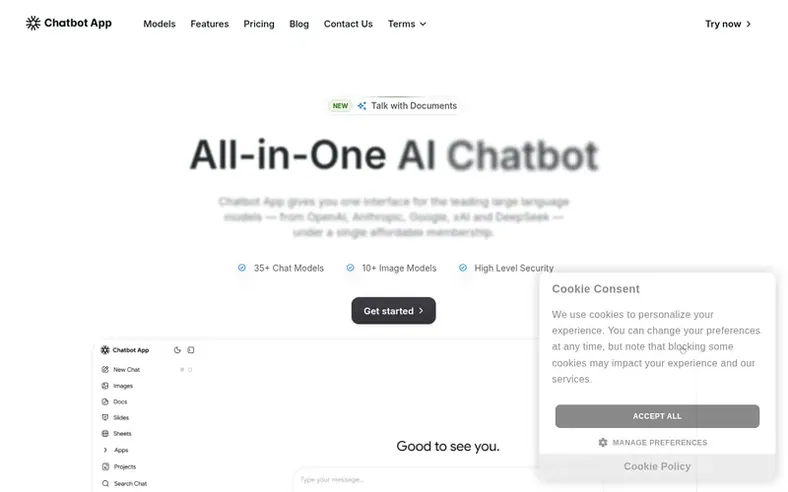 Screenshot of the Chatbot App homepage
