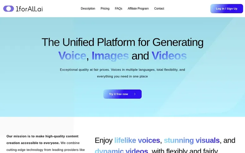 Screenshot of the 1forAll homepage