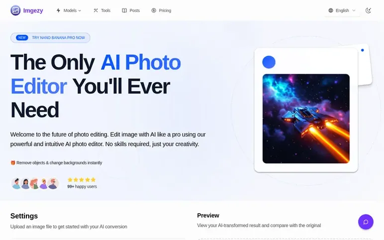 Screenshot of the Imgezy homepage