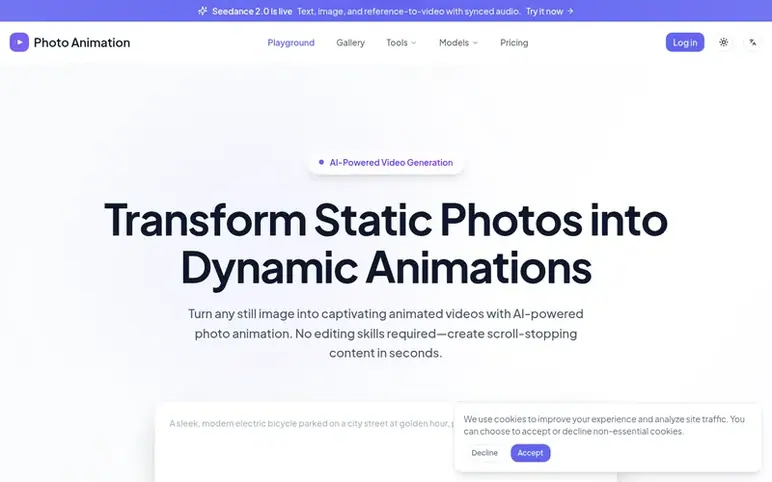 Screenshot of the Photo Animation homepage